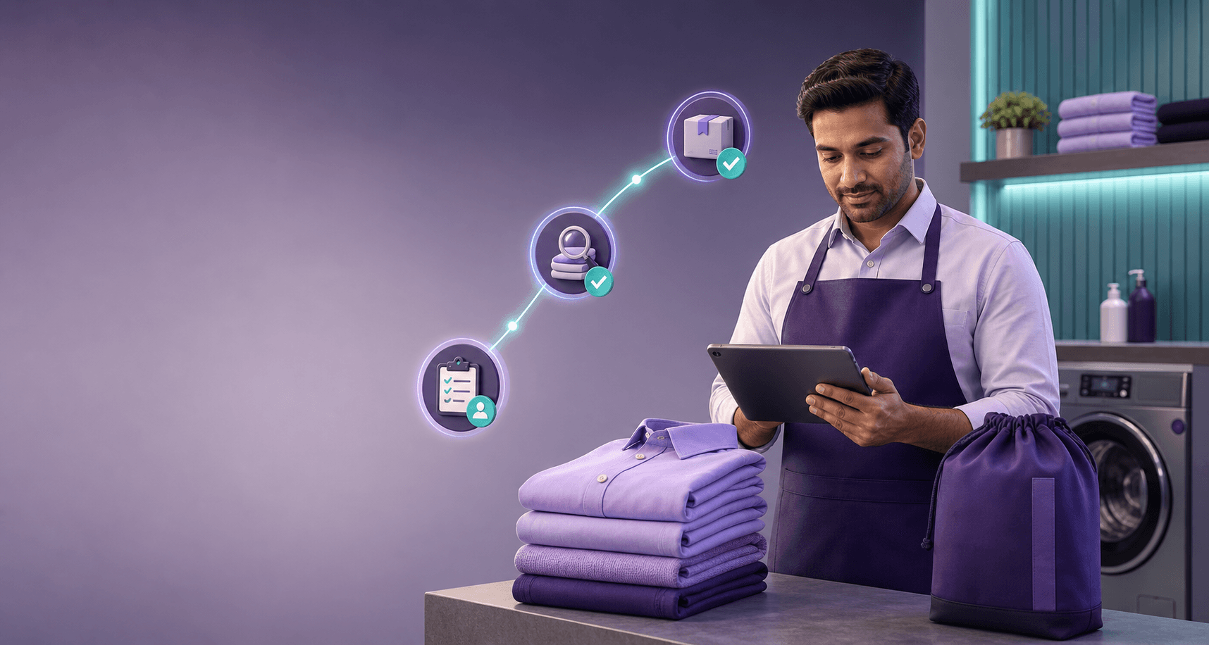 Indian laundry owner moving from LNDRY application review to a ready-for-orders garment-care studio